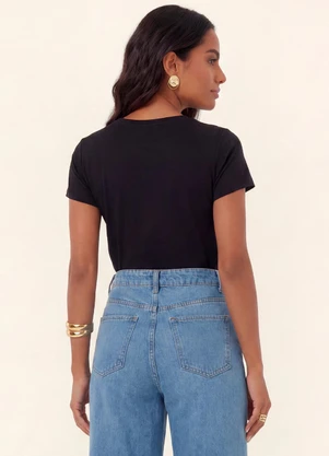 Rovitex - Blusa Feminina Baby Look em Meia Malha Preto - ROVITEX