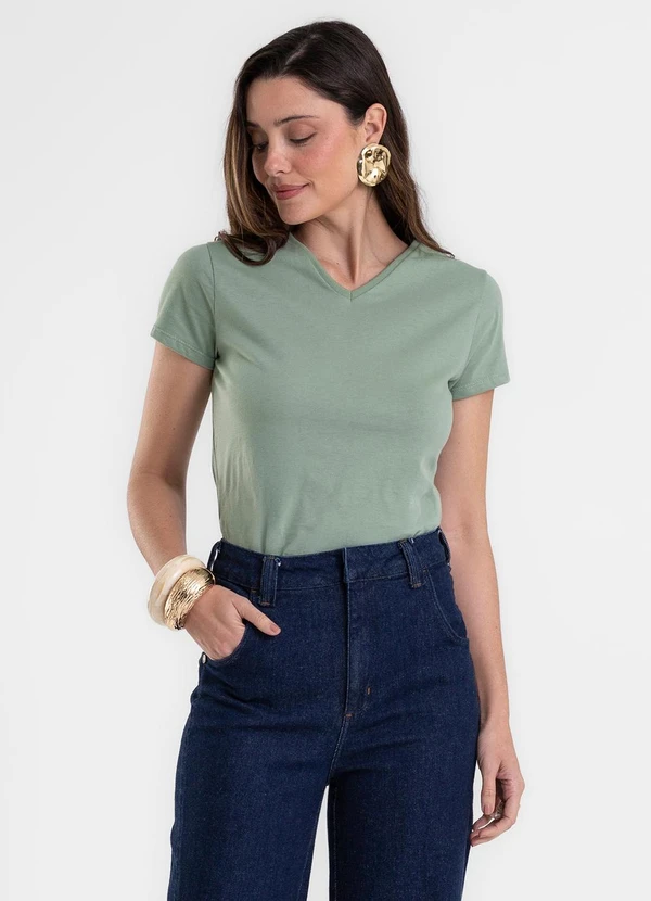 Rovitex - Blusa Feminina Baby Look em Meia Malha Verde