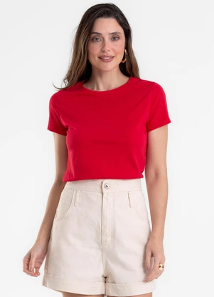 Rovitex - Blusa Feminina Baby Look em Meia Malha Vermelho - ROVITEX