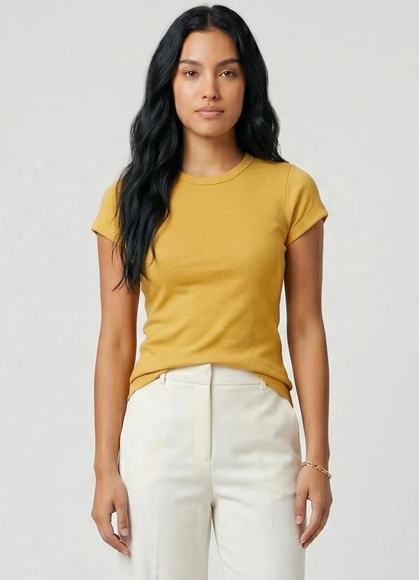 Infinita Cor - Blusa Feminina Básica Algodão Amarelo