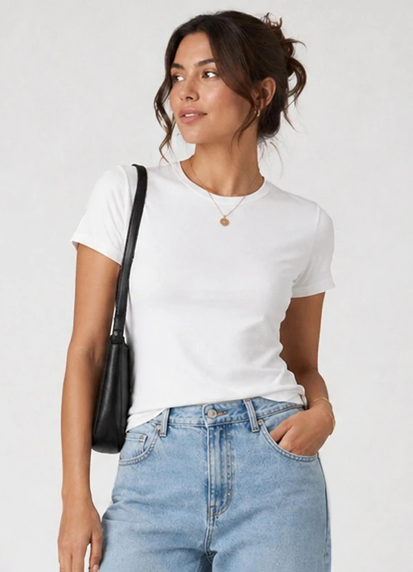 Infinita Cor - Blusa Feminina Básica Algodão Branco