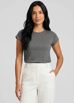 Infinita Cor - Blusa Feminina Básica Algodão Cinza - INFINITA COR