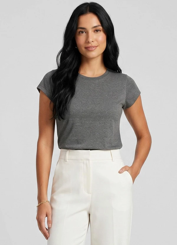 Infinita Cor - Blusa Feminina Básica Algodão Cinza