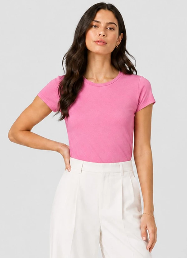 Infinita Cor - Blusa Feminina Básica Algodão Rosa