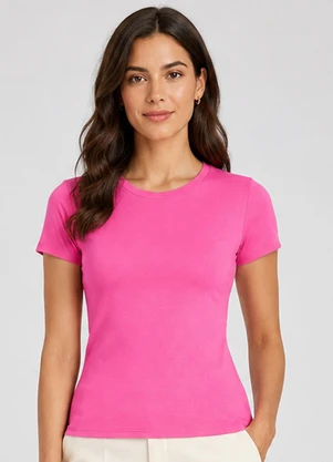 Infinita Cor - Blusa Feminina Básica Algodão Rosa - INFINITA COR
