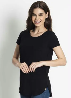 Rovitex - Blusa Feminina Básica Alongada Preto - ROVITEX