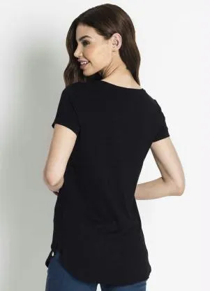 Rovitex - Blusa Feminina Básica Alongada Preto - ROVITEX