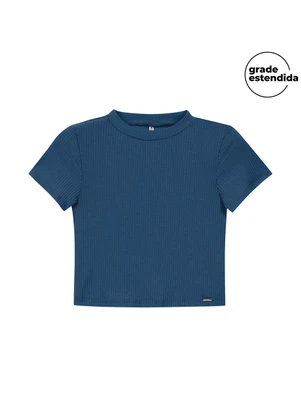 Marialícia - Blusa Feminina Básica Azul - MARIALÍCIA