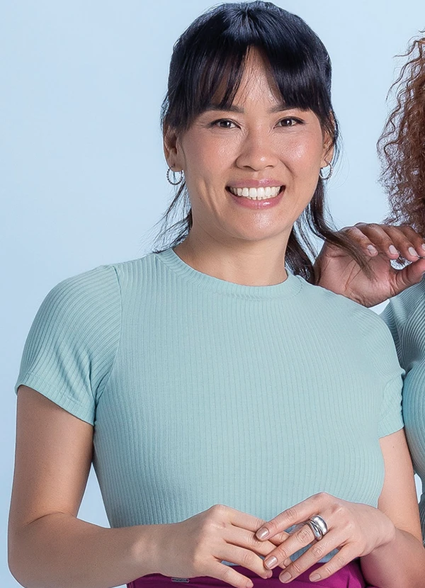 Marialícia - Blusa Feminina Básica Canelada Gola Alta Azul