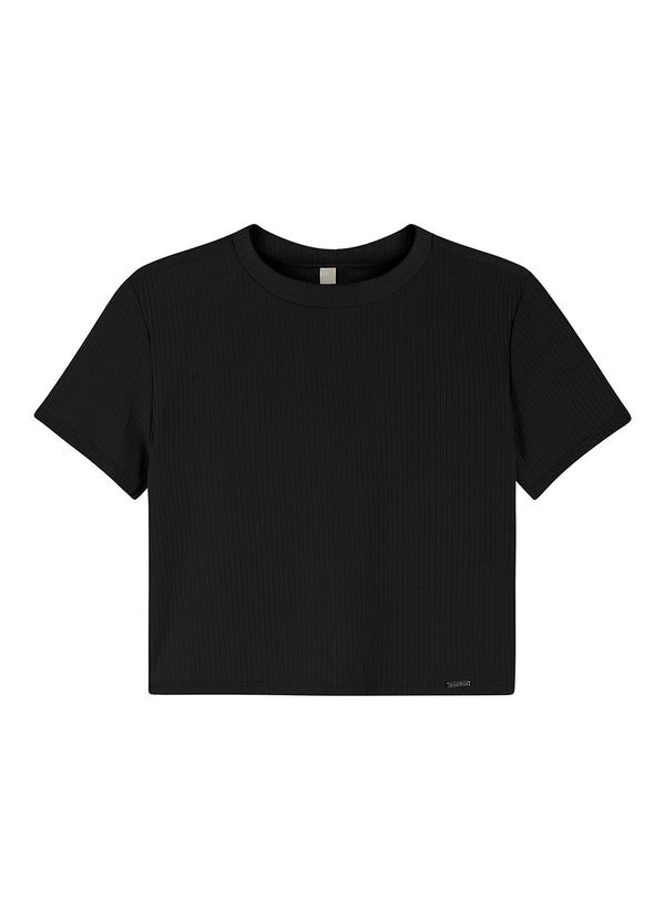 Marialícia - Blusa Feminina Básica Canelada Gola Alta Preto