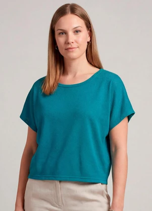 Infinita Cor - Blusa Feminina Básica com Manga Curta Azul - INFINITA COR