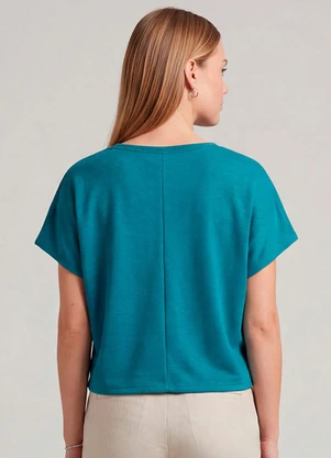 Infinita Cor - Blusa Feminina Básica com Manga Curta Azul - INFINITA COR
