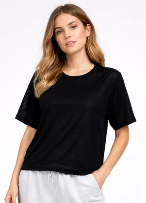 Infinita Cor - Blusa Feminina Básica com Tecido Liso Preto - INFINITA COR
