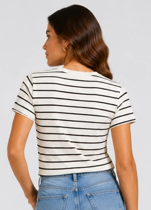 Infinita Cor - Blusa Feminina Básica Cotton Listrado Branco - INFINITA COR