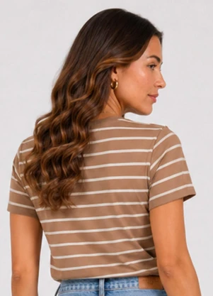 Infinita Cor - Blusa Feminina Básica Cotton Listrado Marrom - INFINITA COR