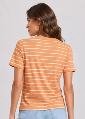 Infinita Cor - Blusa Feminina Básica Cotton Listrado Marrom - INFINITA COR