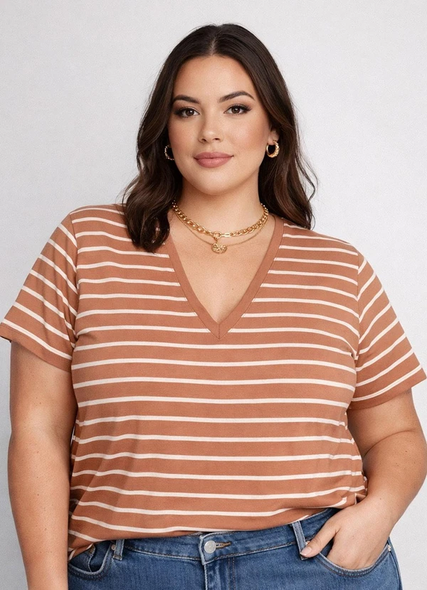 Infinita Cor - Blusa Feminina Básica Decote V Marrom