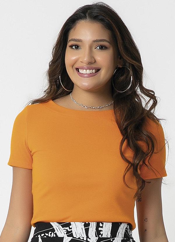 Habana - Blusa Feminina Básica em Canelado Laranja
