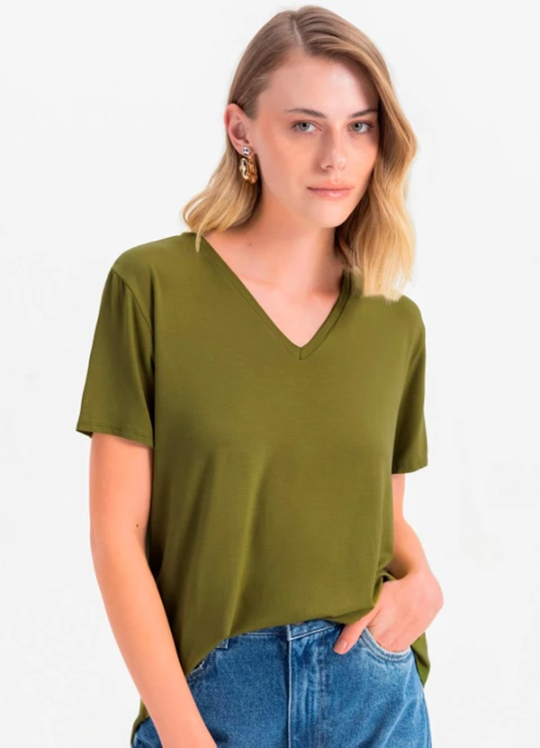 Blusa Feminina Básica em Malha Verde Essendi