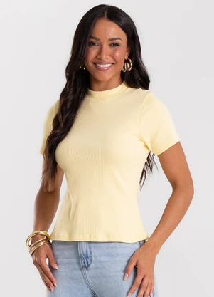 Rovitex - Blusa Feminina Básica em Ribana com Gola Amarelo - ROVITEX