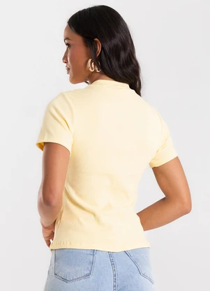 Rovitex - Blusa Feminina Básica em Ribana com Gola Amarelo - ROVITEX