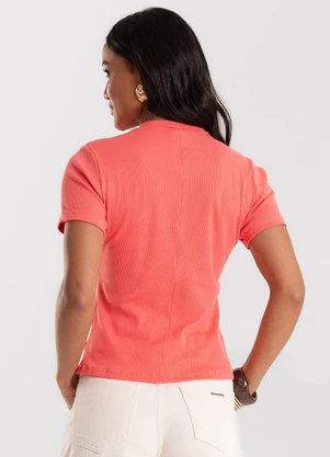 Rovitex - Blusa Feminina Básica em Ribana com Gola Laranja - ROVITEX