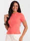 Rovitex - Blusa Feminina Básica em Ribana com Gola Rosa - variação: Laranja