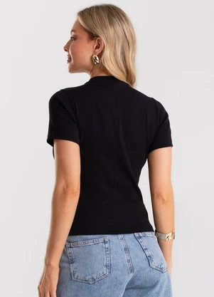 Rovitex - Blusa Feminina Básica em Ribana com Gola Preto - ROVITEX