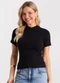 Rovitex - Blusa Feminina Básica em Ribana com Gola Rosa - variação: Preto