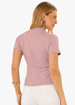 Rovitex - Blusa Feminina Básica em Ribana com Gola Rosa - ROVITEX
