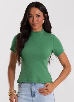 Rovitex - Blusa Feminina Básica em Ribana com Gola Verde - ROVITEX