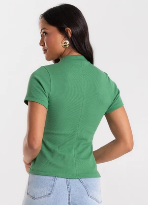 Rovitex - Blusa Feminina Básica em Ribana com Gola Verde - ROVITEX