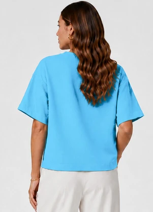 Infinita Cor - Blusa Feminina Básica em Tecido Favos Azul - INFINITA COR