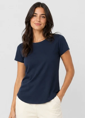 Rovitex - Blusa Feminina Básica em Visco Classic Azul - ROVITEX