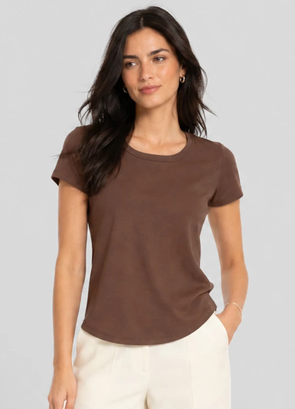 Rovitex - Blusa Feminina Básica em Visco Classic Marrom
