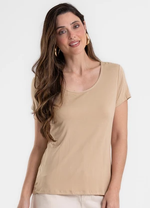 Rovitex - Blusa Feminina Básica em Viscotorcion Bege - ROVITEX
