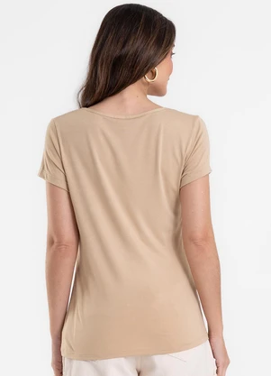 Rovitex - Blusa Feminina Básica em Viscotorcion Bege - ROVITEX