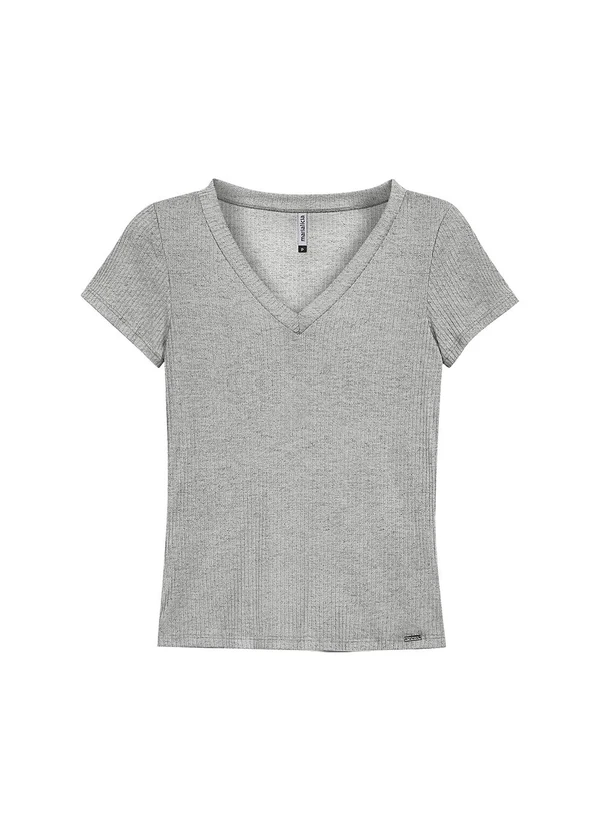 Marialícia - Blusa Feminina Básica Gola V Cinza