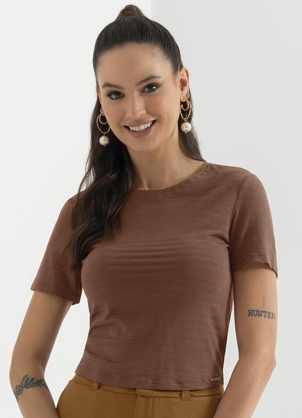 Cativa - Blusa Feminina Básica Listrada Marrom