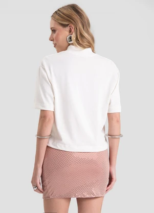 Dianna - Blusa Feminina Básica Malha Malhão Bege - DIANNA