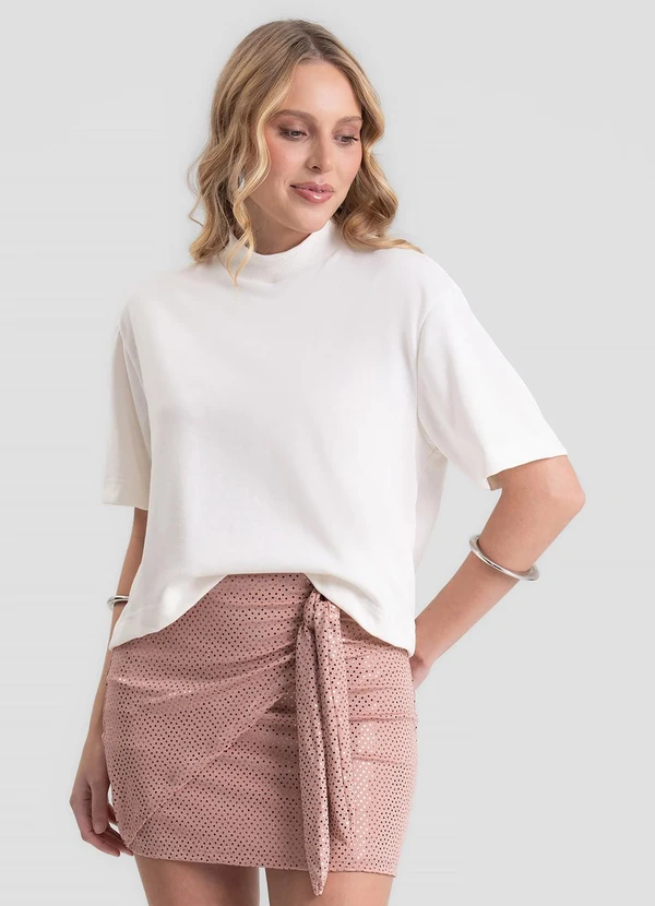 Dianna - Blusa Feminina Básica Malha Malhão Bege