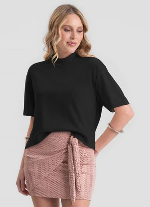 Dianna - Blusa Feminina Básica Malha Malhão Preto - DIANNA