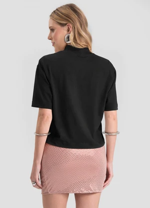 Dianna - Blusa Feminina Básica Malha Malhão Preto - DIANNA