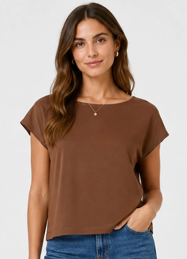 Infinita Cor - Blusa Feminina Básica Manga Ampla Marrom
