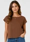 Infinita Cor - Blusa Feminina Básica Manga Ampla Bege - variação: Marrom