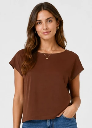 Infinita Cor - Blusa Feminina Básica Manga Ampla Marrom - INFINITA COR
