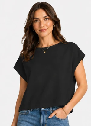 Infinita Cor - Blusa Feminina Básica Manga Ampla Preto - INFINITA COR