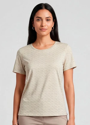 Infinita Cor - Blusa Feminina Básica Manga Curta Bege - INFINITA COR