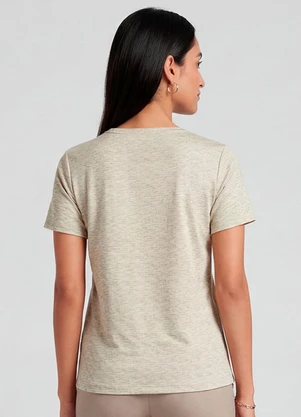 Infinita Cor - Blusa Feminina Básica Manga Curta Bege - INFINITA COR