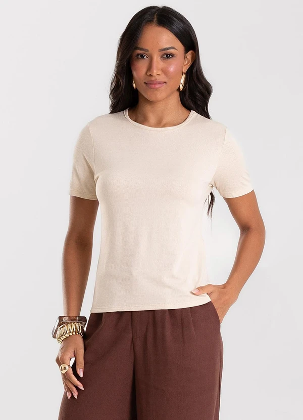 Rovitex - Blusa Feminina Básica Visco Maquinetada Bege